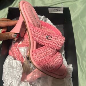 Coach pink sandal heels, never worn